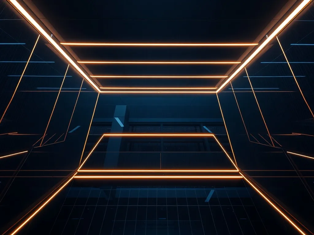Abstract architectural grid with lines and geometric shapes,